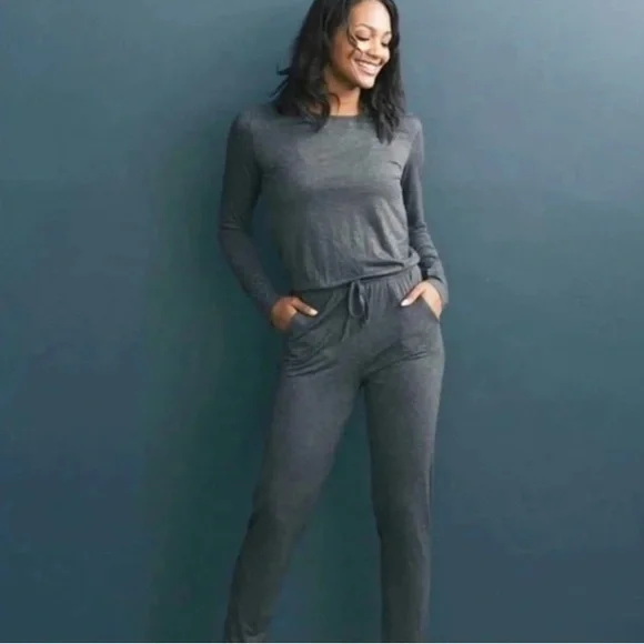 Gray Relaxed Fit Jumpsuit with Elastic Waistband - Picture 1 of 11